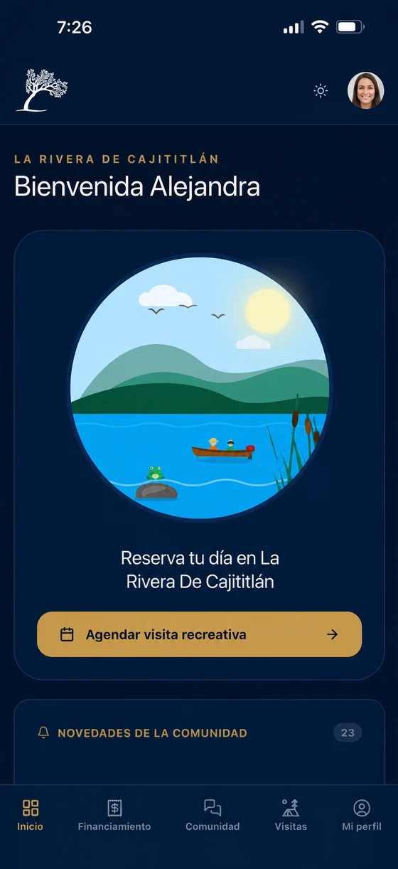 Pantalla de inicio de la App de La Rivera de Cajititlán